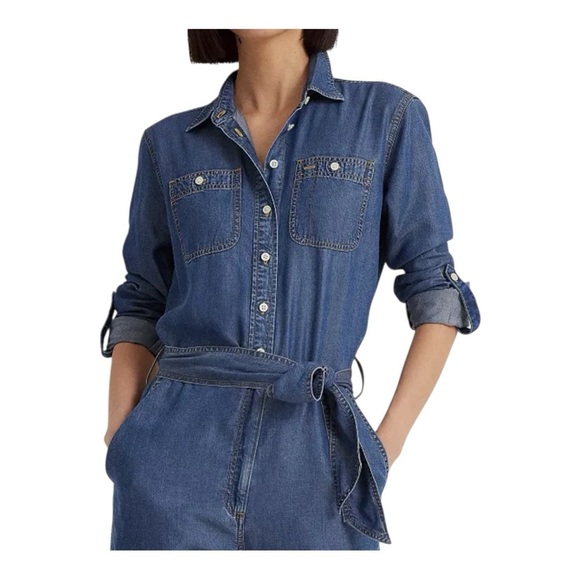 Lauren Ralph Lauren Denim Belted Jumpsuit Size 10 - Picture 4 of 5